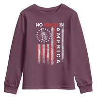 No Kings In America Youth Sweatshirt Retro Freedom American Betsy Ross Flag