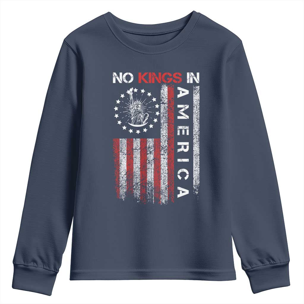 No Kings In America Youth Sweatshirt Retro Freedom American Betsy Ross Flag