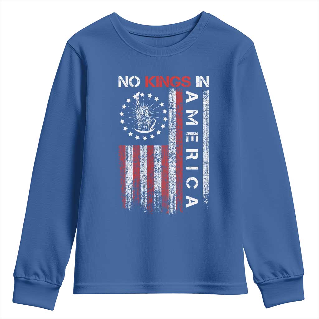 No Kings In America Youth Sweatshirt Retro Freedom American Betsy Ross Flag