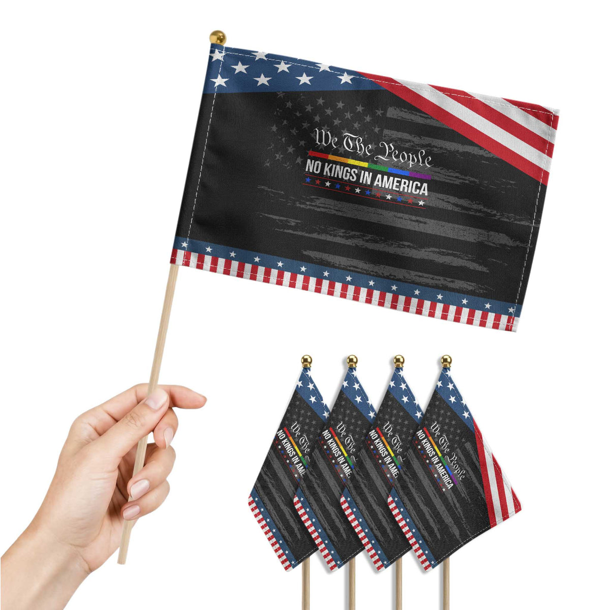 No Kings In America Patriotic Handheld Flag We The People