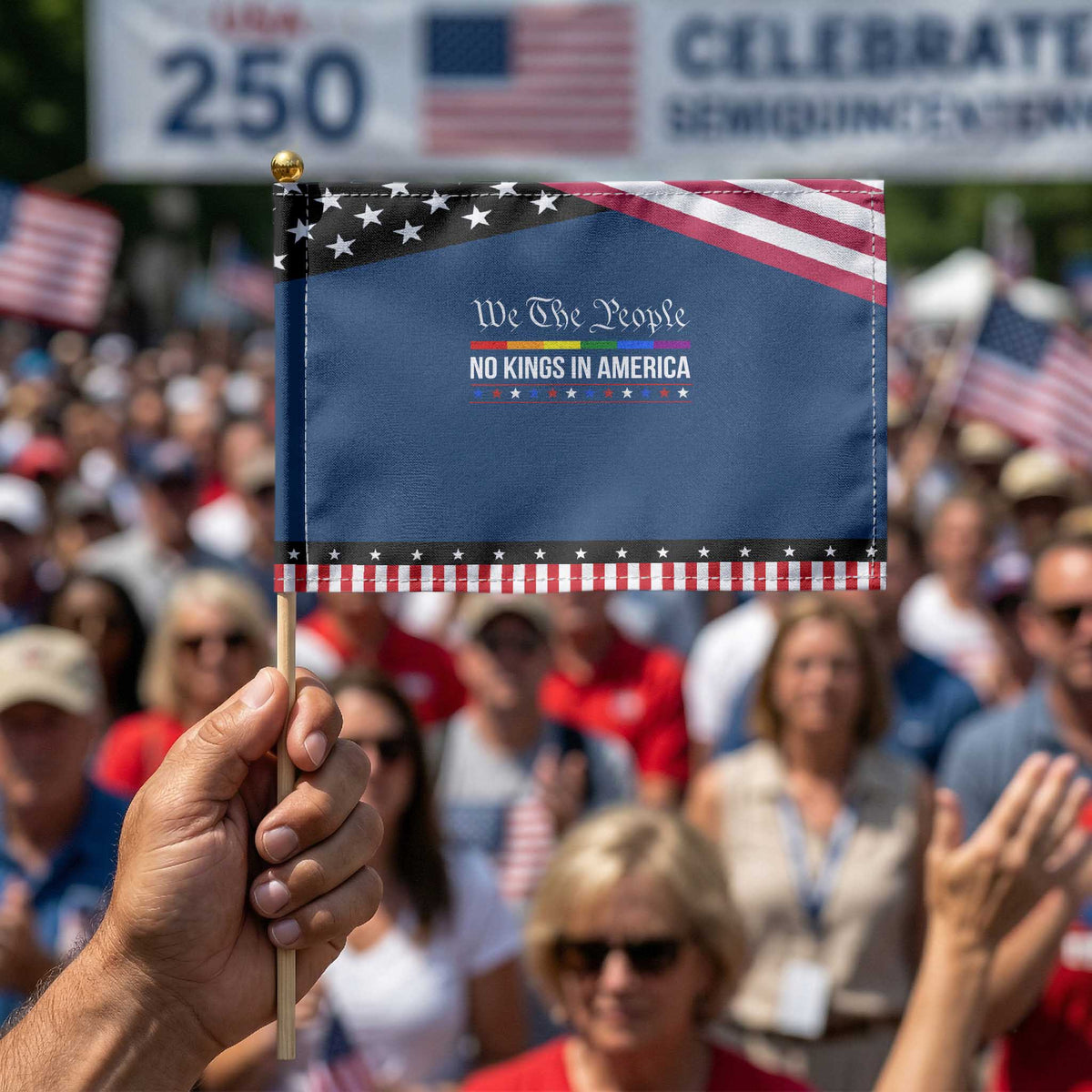 No Kings In America Patriotic Handheld Flag We The People
