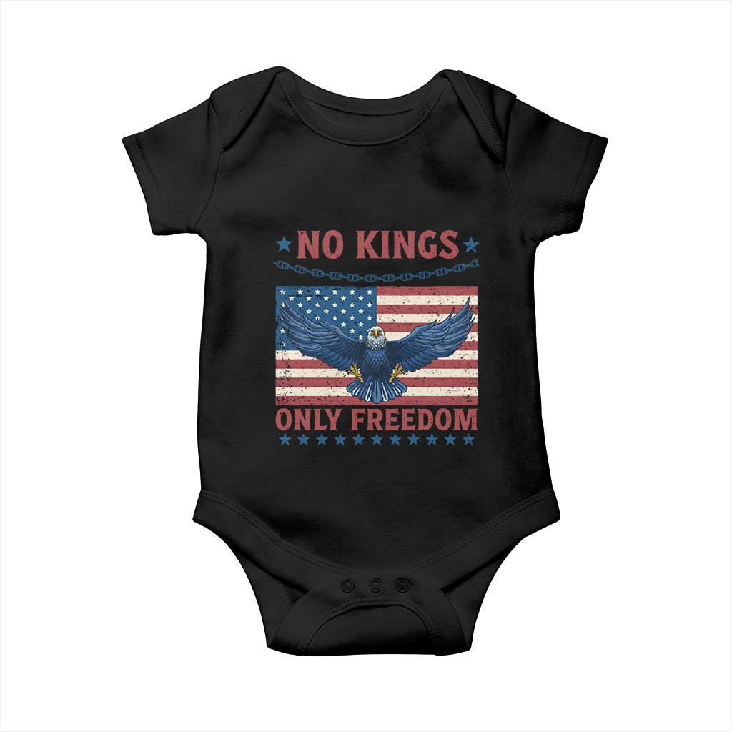 No Kings Only Freedom Baby Onesie American Flag Bald Eagle Retro Vintage