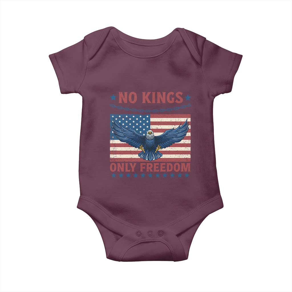 No Kings Only Freedom Baby Onesie American Flag Bald Eagle Retro Vintage