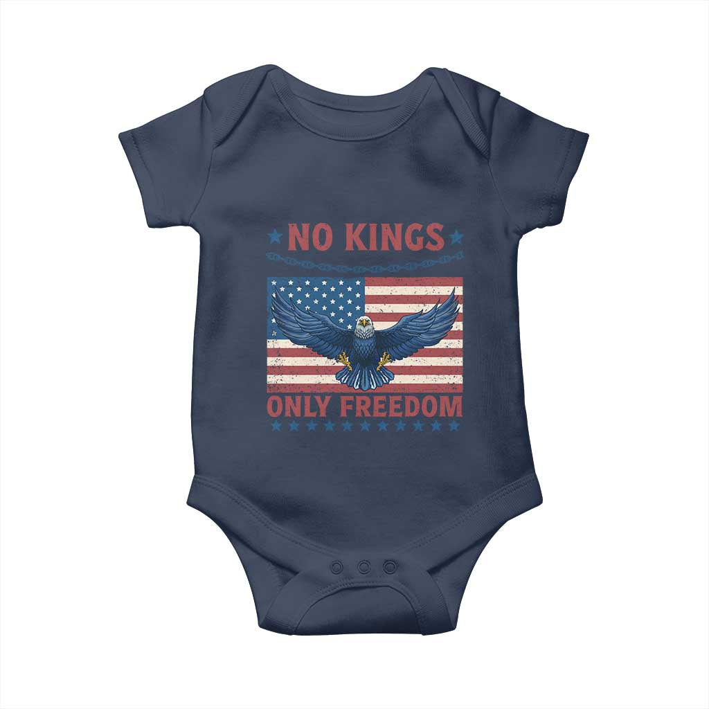 No Kings Only Freedom Baby Onesie American Flag Bald Eagle Retro Vintage
