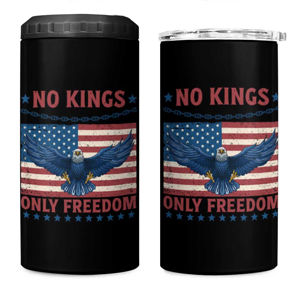 No Kings Only Freedom 4 in 1 Can Cooler Tumbler American Flag Bald Eagle Retro Vintage