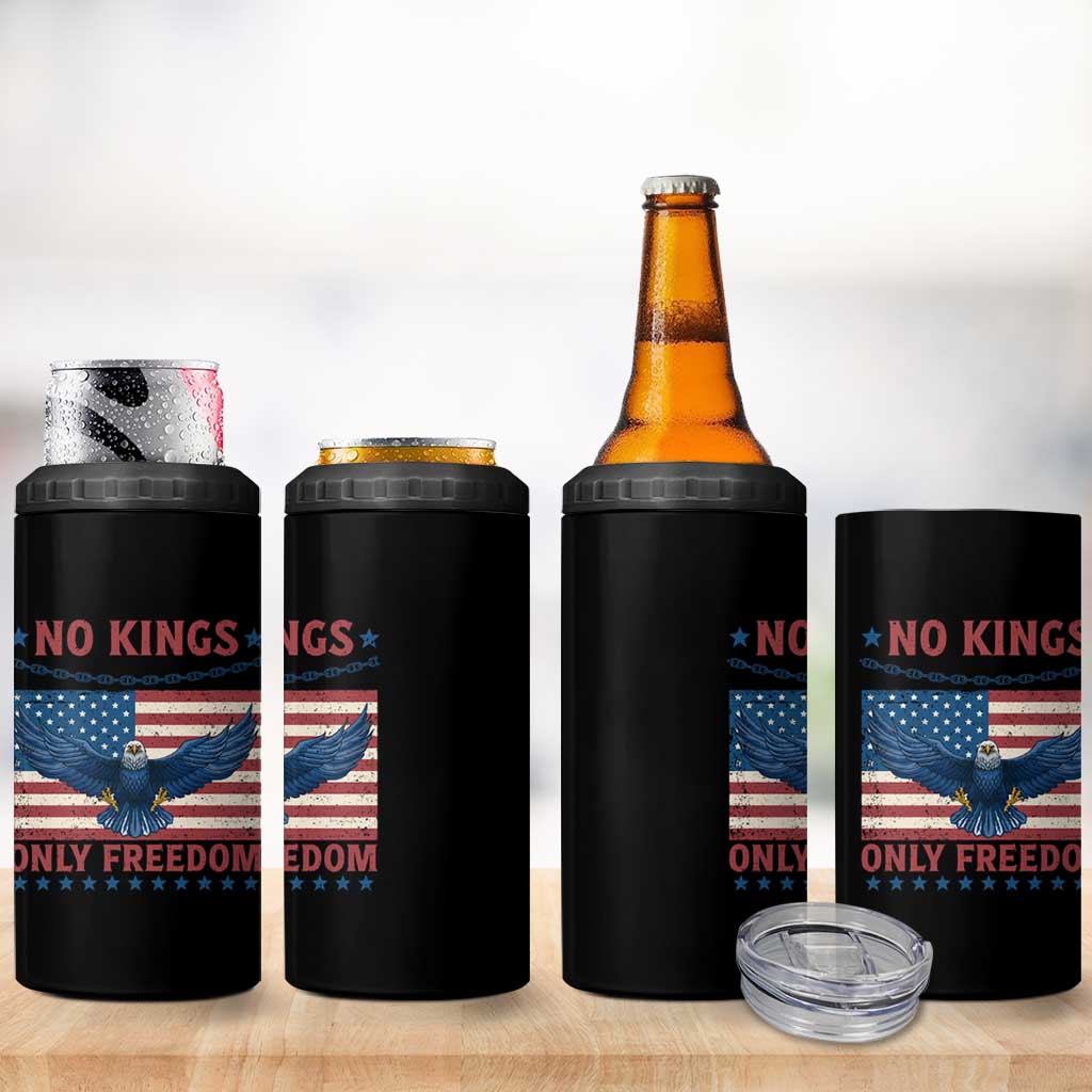 No Kings Only Freedom 4 in 1 Can Cooler Tumbler American Flag Bald Eagle Retro Vintage