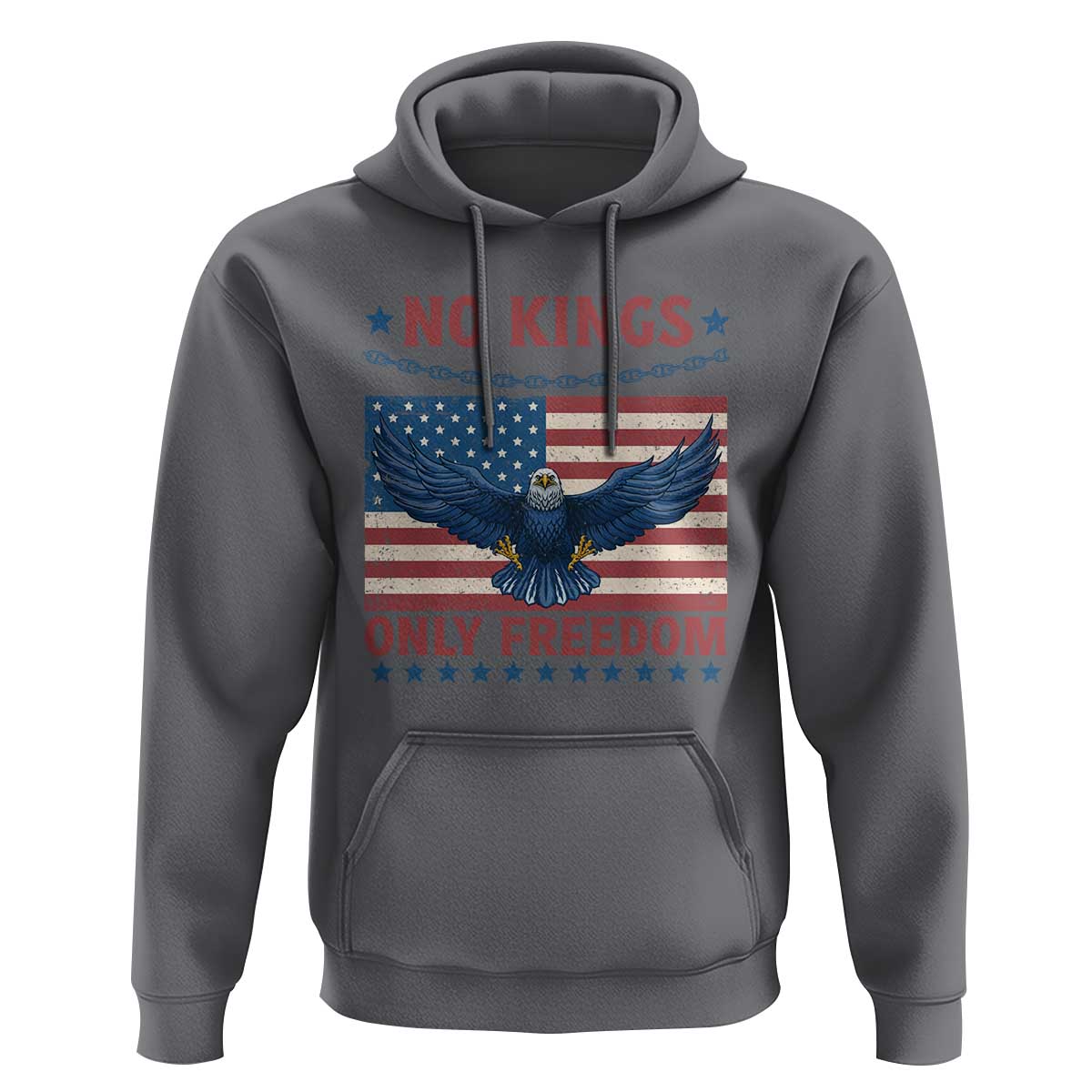 No Kings Only Freedom Hoodie American Flag Bald Eagle Retro Vintage