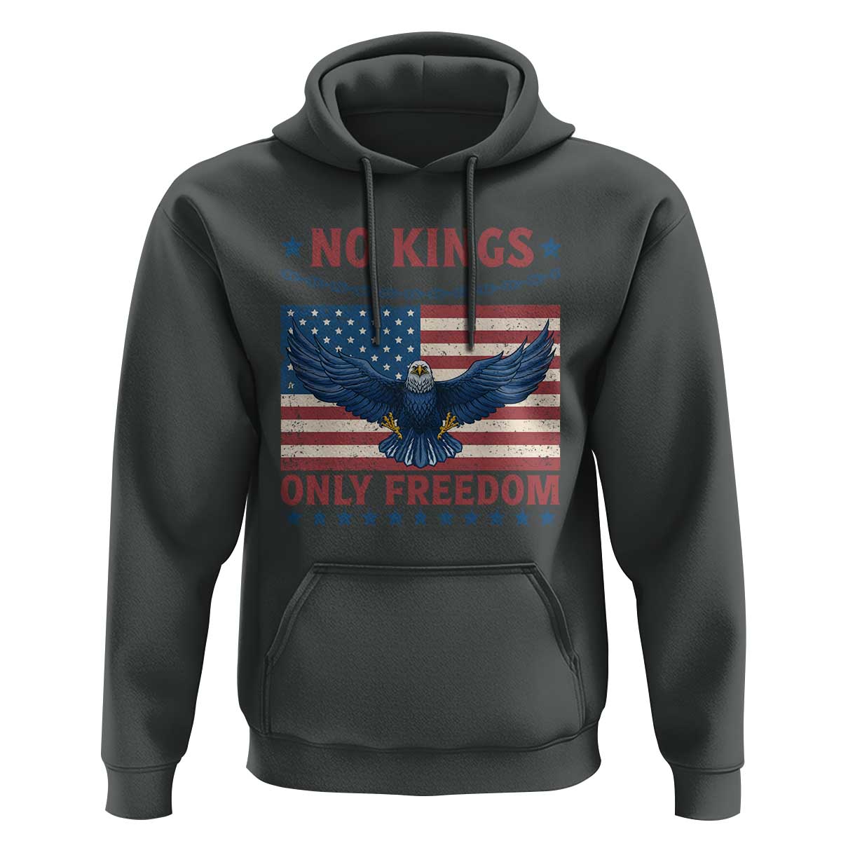 No Kings Only Freedom Hoodie American Flag Bald Eagle Retro Vintage