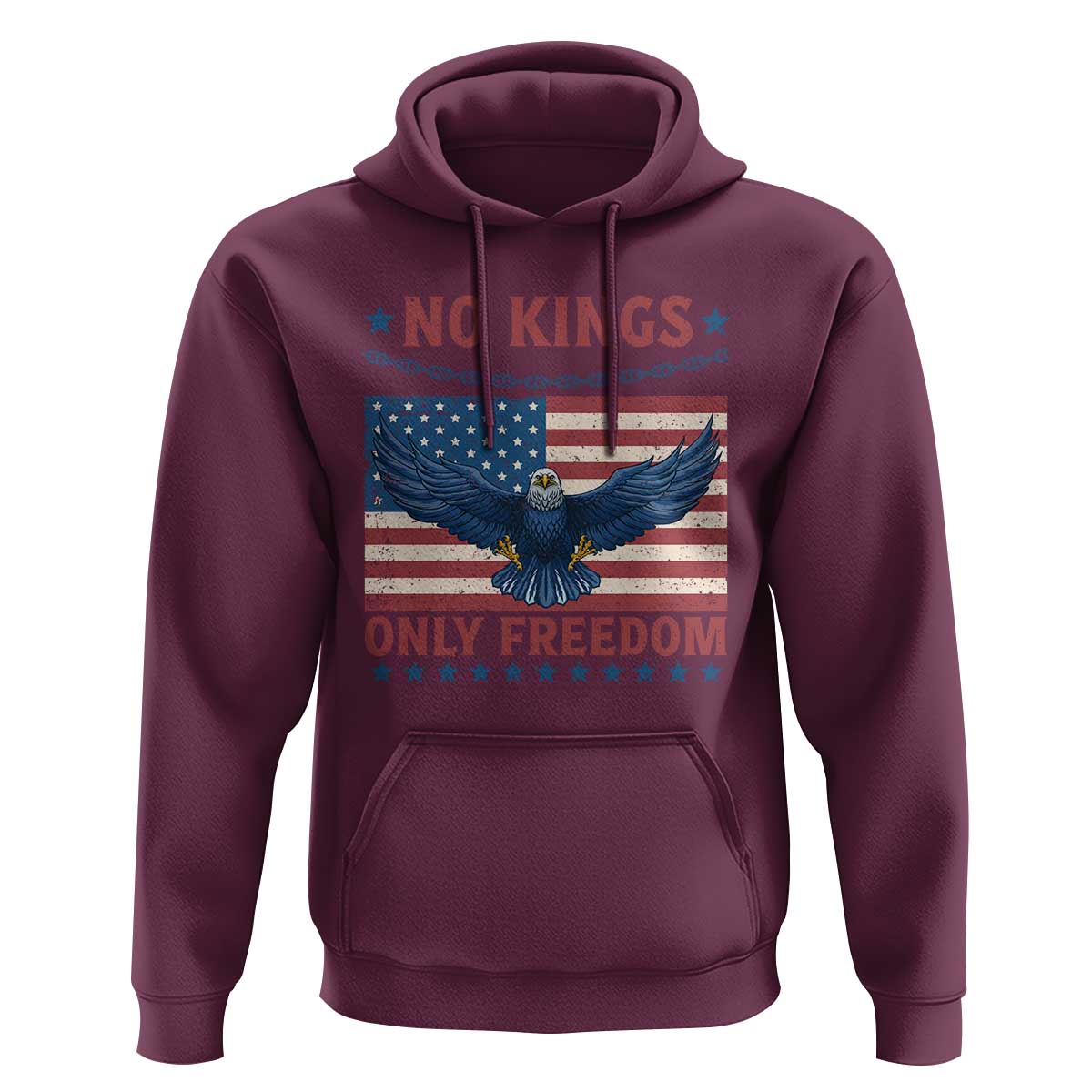 No Kings Only Freedom Hoodie American Flag Bald Eagle Retro Vintage