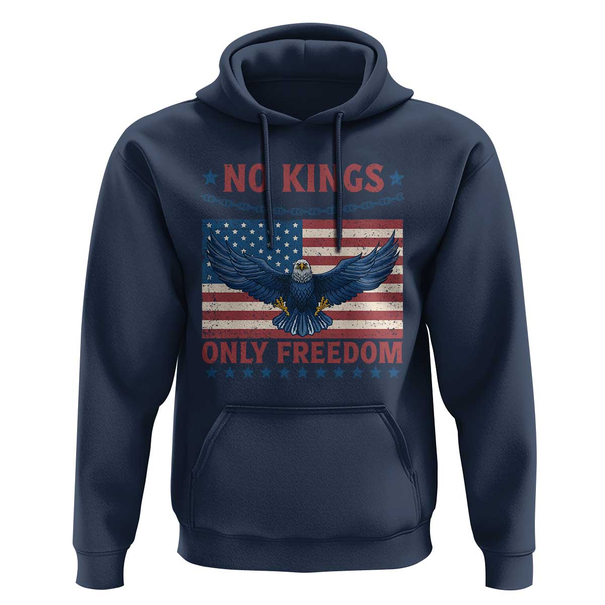 No Kings Only Freedom Hoodie American Flag Bald Eagle Retro Vintage