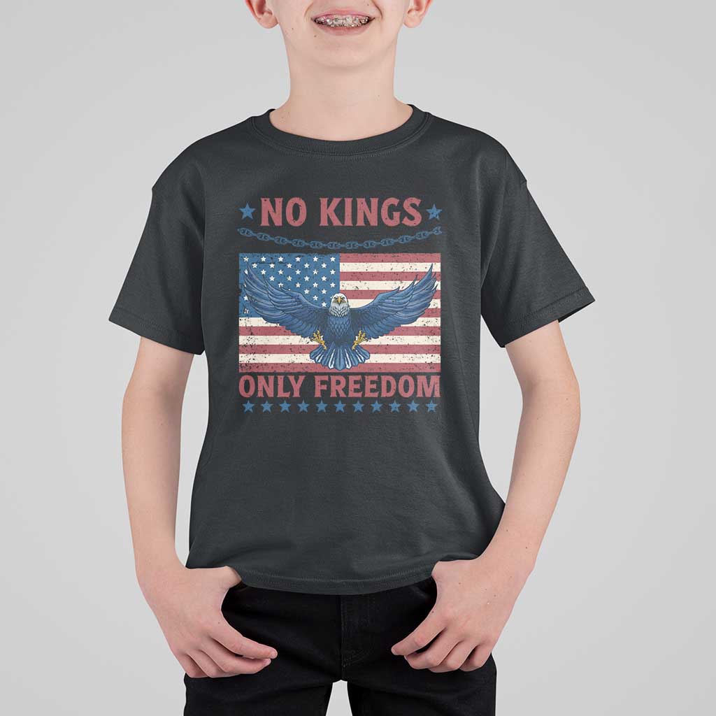 No Kings Only Freedom T Shirt For Kid American Flag Bald Eagle Retro Vintage
