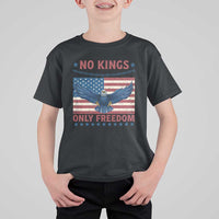 No Kings Only Freedom T Shirt For Kid American Flag Bald Eagle Retro Vintage