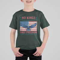 No Kings Only Freedom T Shirt For Kid American Flag Bald Eagle Retro Vintage