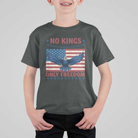 No Kings Only Freedom T Shirt For Kid American Flag Bald Eagle Retro Vintage