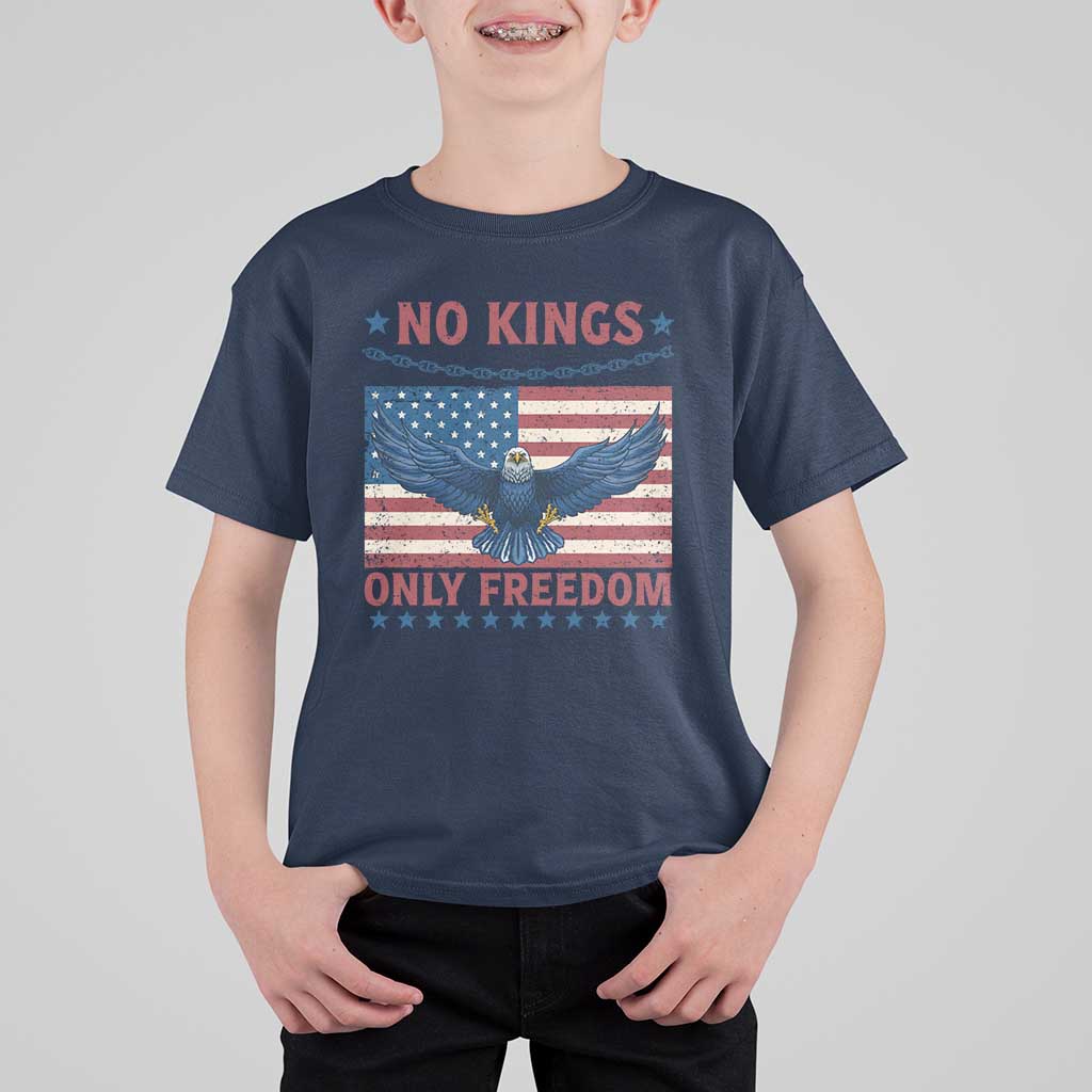 No Kings Only Freedom T Shirt For Kid American Flag Bald Eagle Retro Vintage