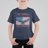 No Kings Only Freedom T Shirt For Kid American Flag Bald Eagle Retro Vintage