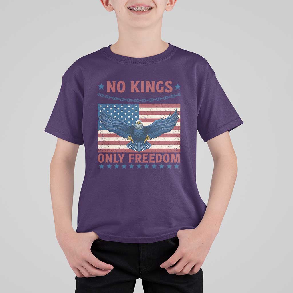 No Kings Only Freedom T Shirt For Kid American Flag Bald Eagle Retro Vintage