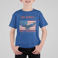 No Kings Only Freedom T Shirt For Kid American Flag Bald Eagle Retro Vintage
