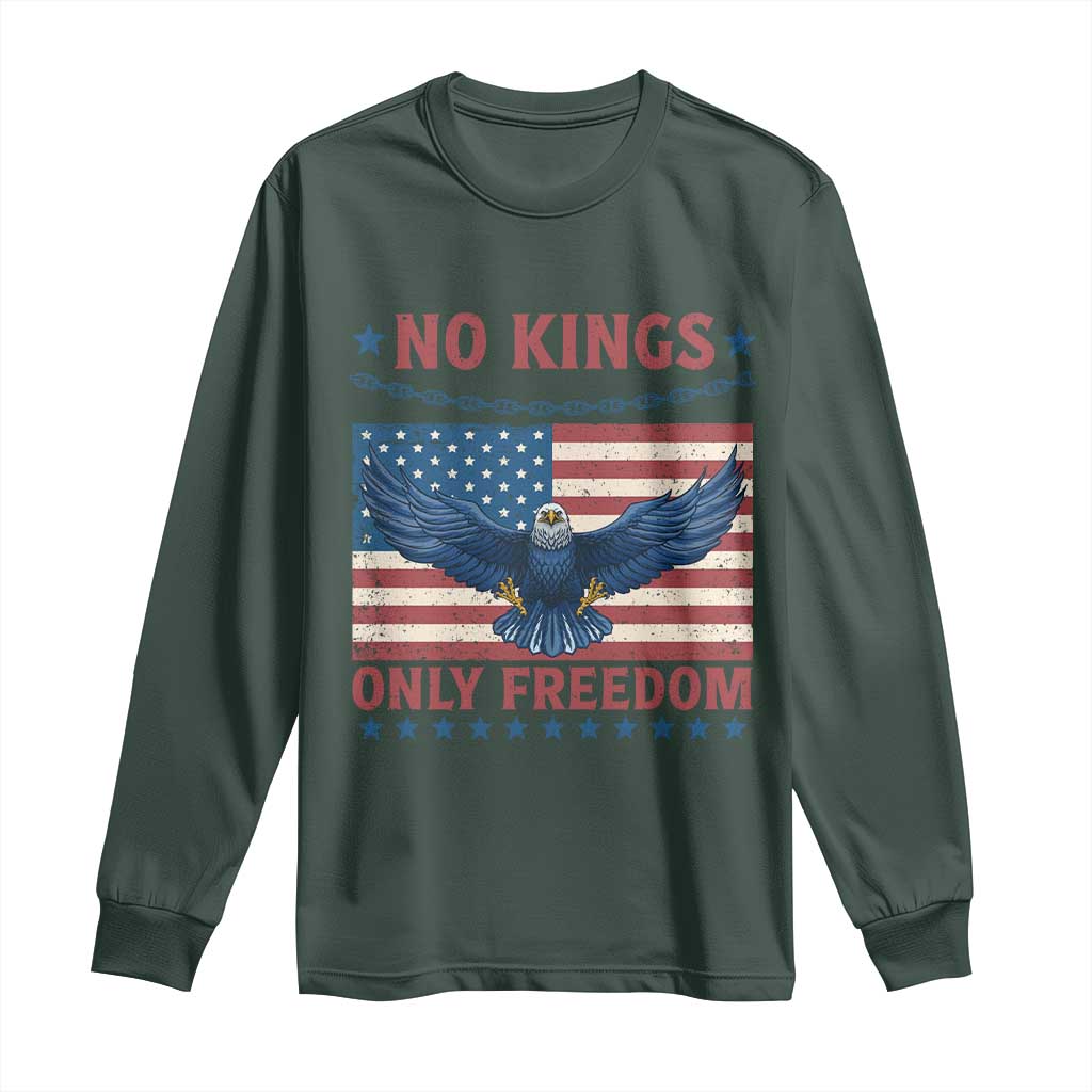 No Kings Only Freedom Long Sleeve Shirt American Flag Bald Eagle Retro Vintage