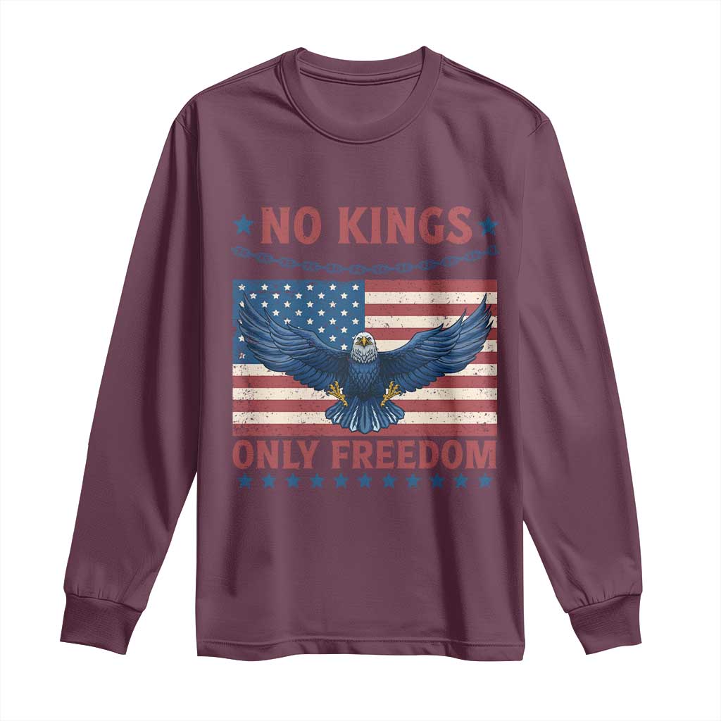 No Kings Only Freedom Long Sleeve Shirt American Flag Bald Eagle Retro Vintage