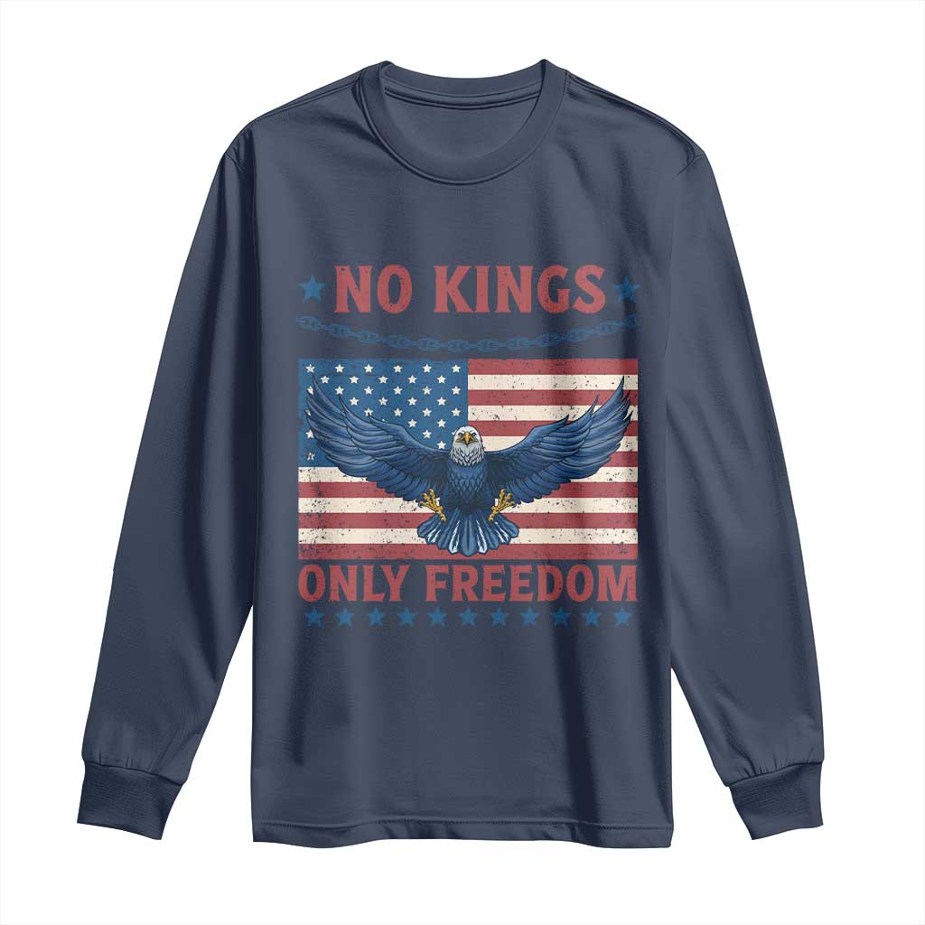 No Kings Only Freedom Long Sleeve Shirt American Flag Bald Eagle Retro Vintage