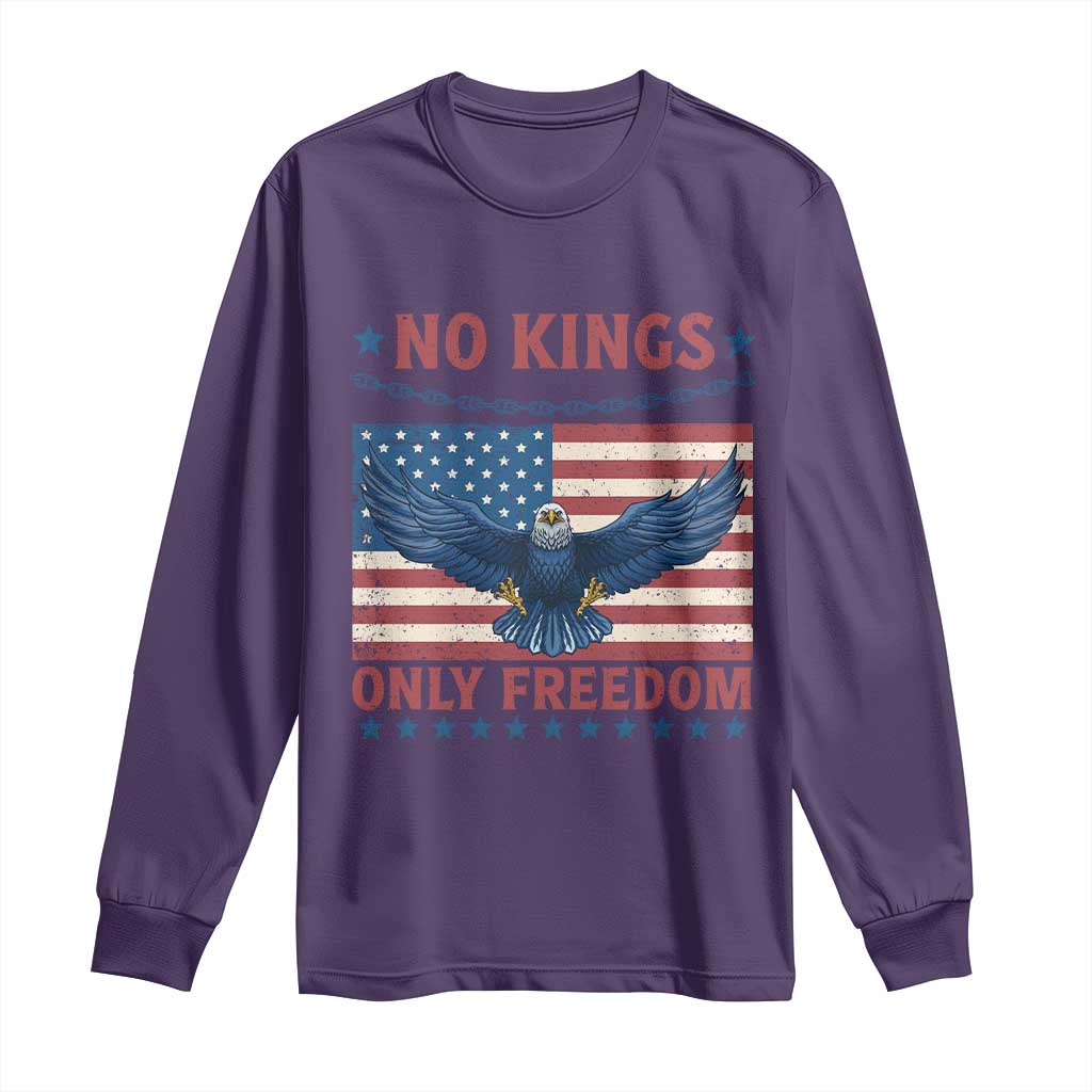 No Kings Only Freedom Long Sleeve Shirt American Flag Bald Eagle Retro Vintage