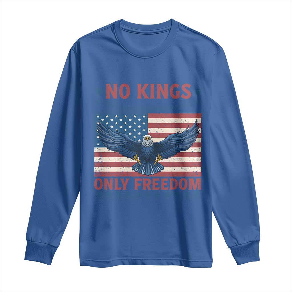 No Kings Only Freedom Long Sleeve Shirt American Flag Bald Eagle Retro Vintage