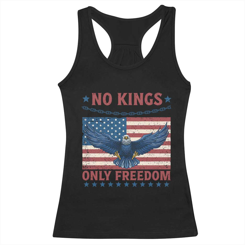 No Kings Only Freedom Racerback Tank Top American Flag Bald Eagle Retro Vintage