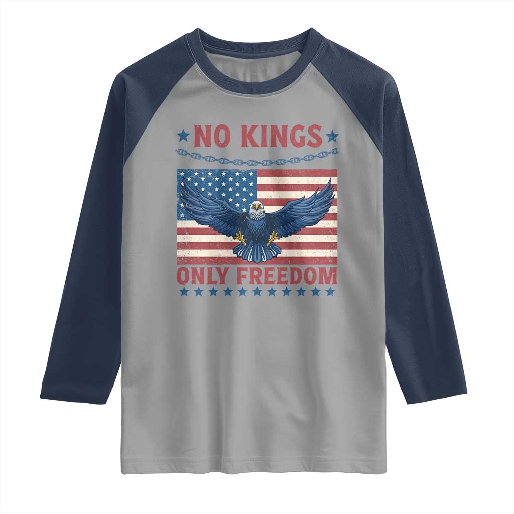 No Kings Only Freedom Raglan Shirt American Flag Bald Eagle Retro Vintage