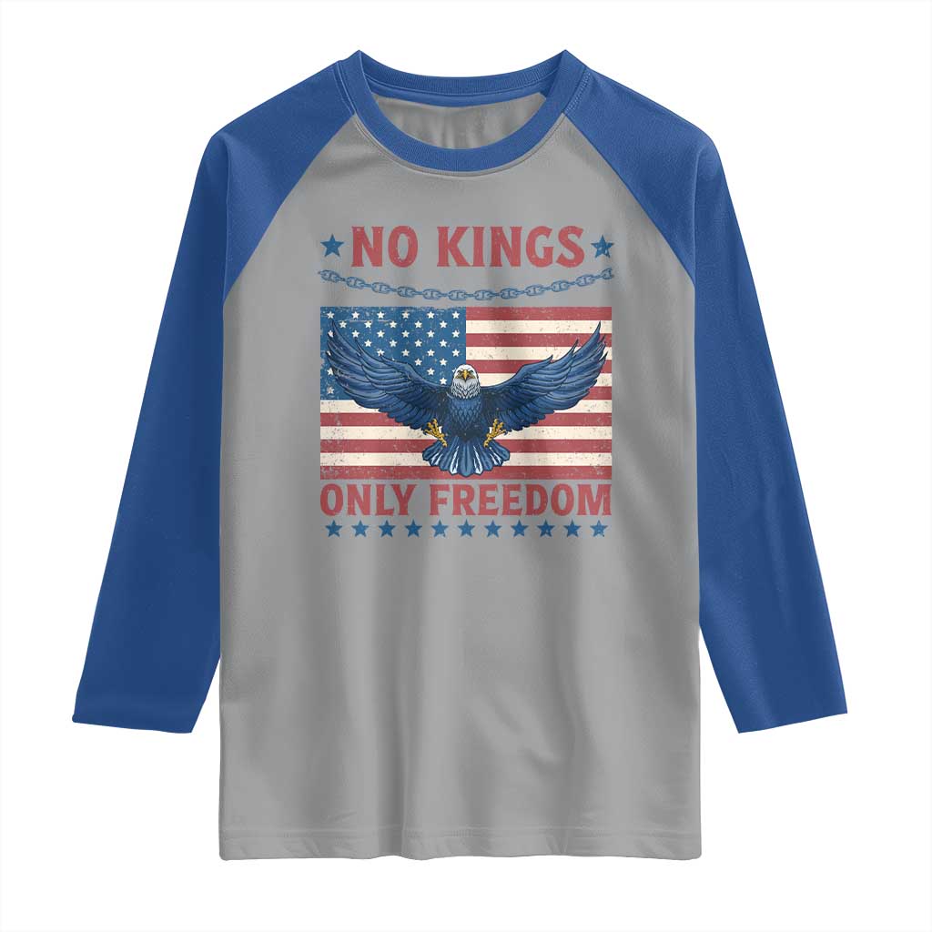 No Kings Only Freedom Raglan Shirt American Flag Bald Eagle Retro Vintage