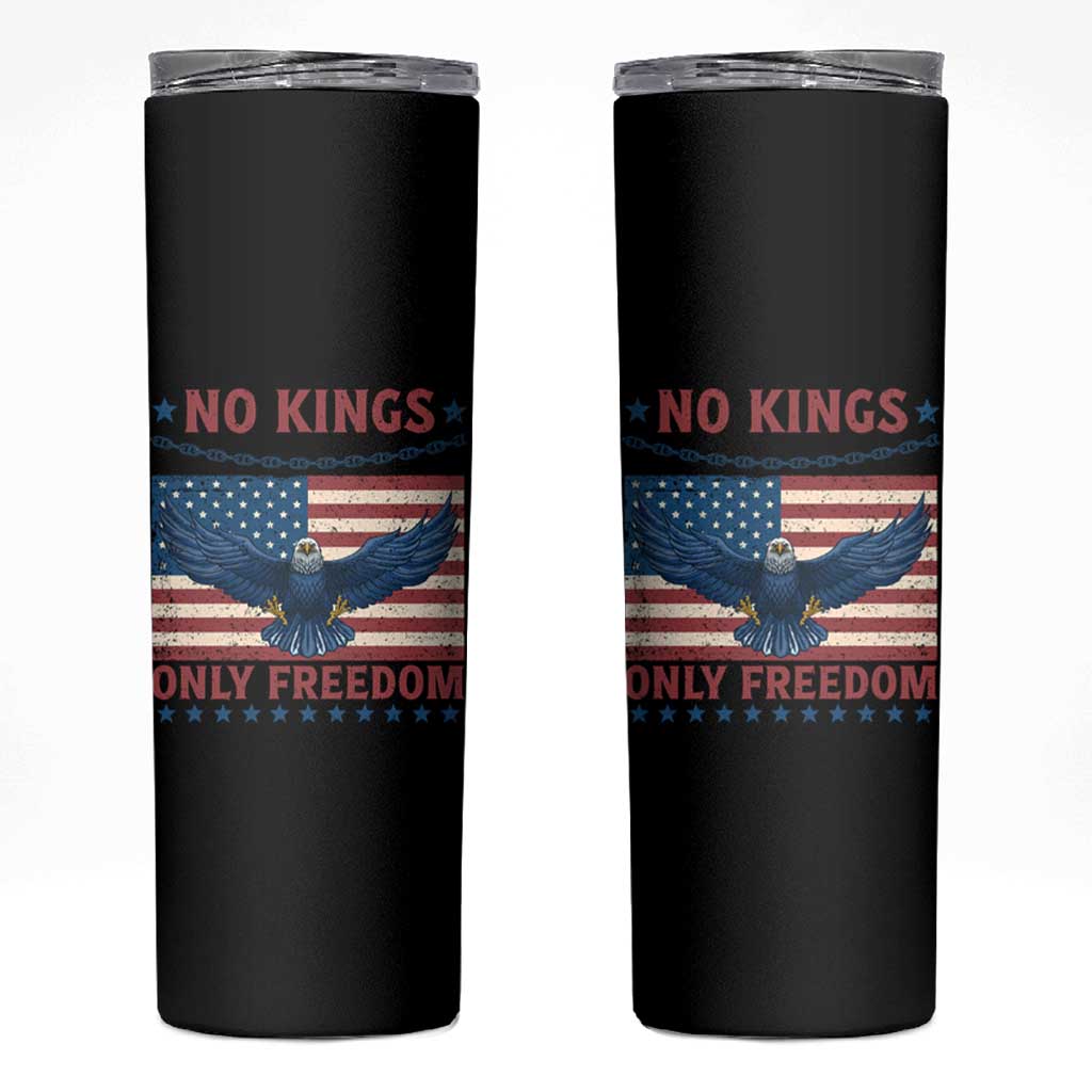 No Kings Only Freedom Skinny Tumbler American Flag Bald Eagle Retro Vintage