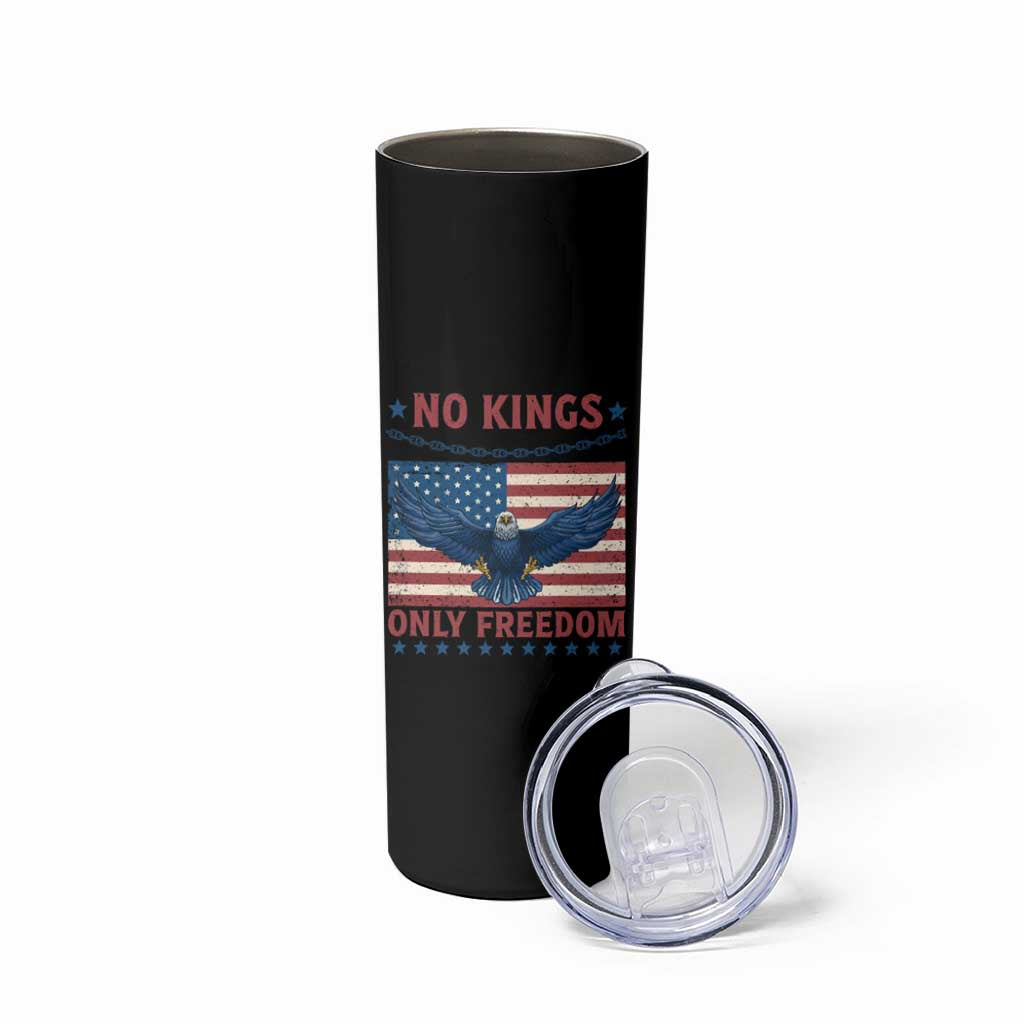 No Kings Only Freedom Skinny Tumbler American Flag Bald Eagle Retro Vintage