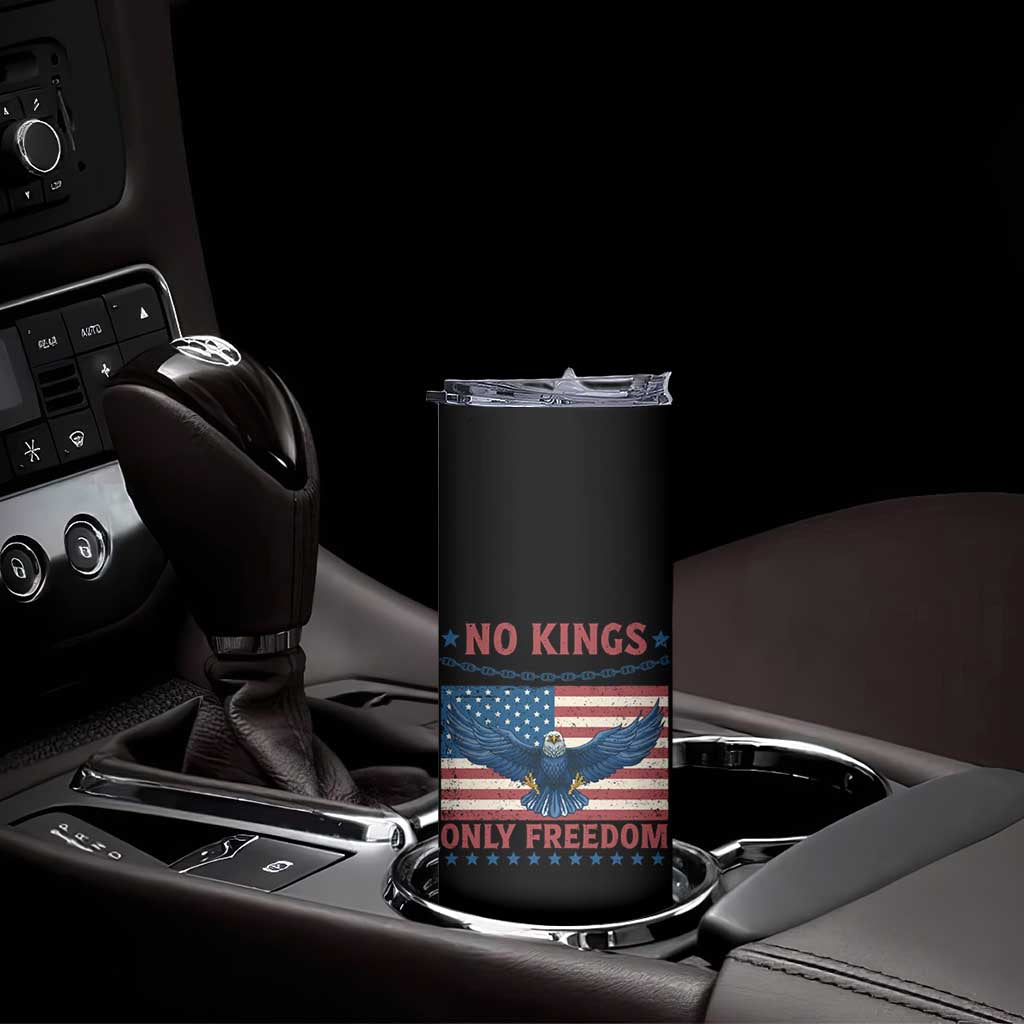 No Kings Only Freedom Skinny Tumbler American Flag Bald Eagle Retro Vintage