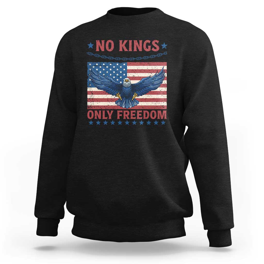 No Kings Only Freedom Sweatshirt American Flag Bald Eagle Retro Vintage