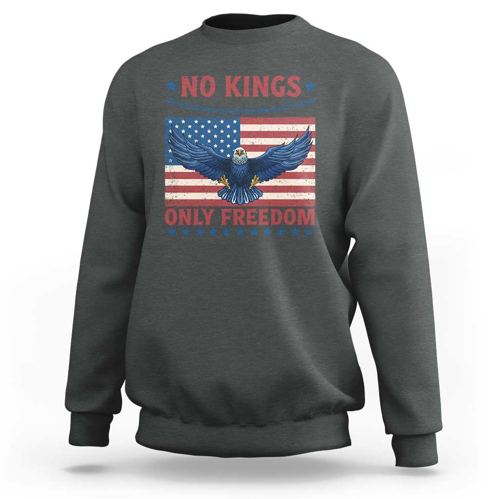 No Kings Only Freedom Sweatshirt American Flag Bald Eagle Retro Vintage