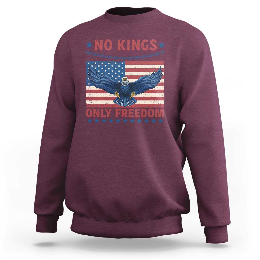 No Kings Only Freedom Sweatshirt American Flag Bald Eagle Retro Vintage