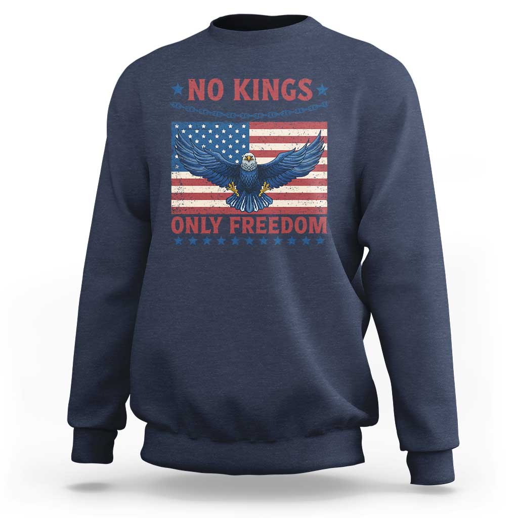 No Kings Only Freedom Sweatshirt American Flag Bald Eagle Retro Vintage