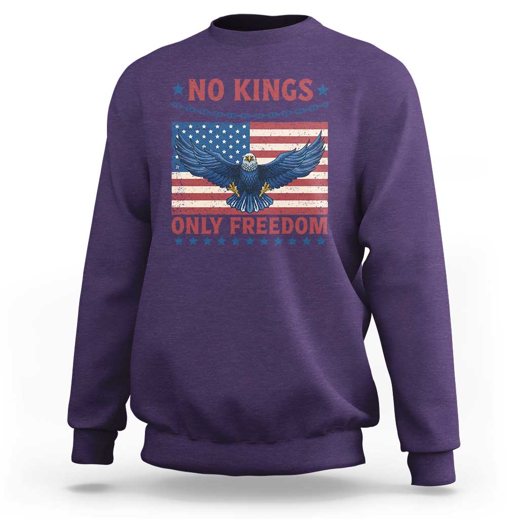 No Kings Only Freedom Sweatshirt American Flag Bald Eagle Retro Vintage