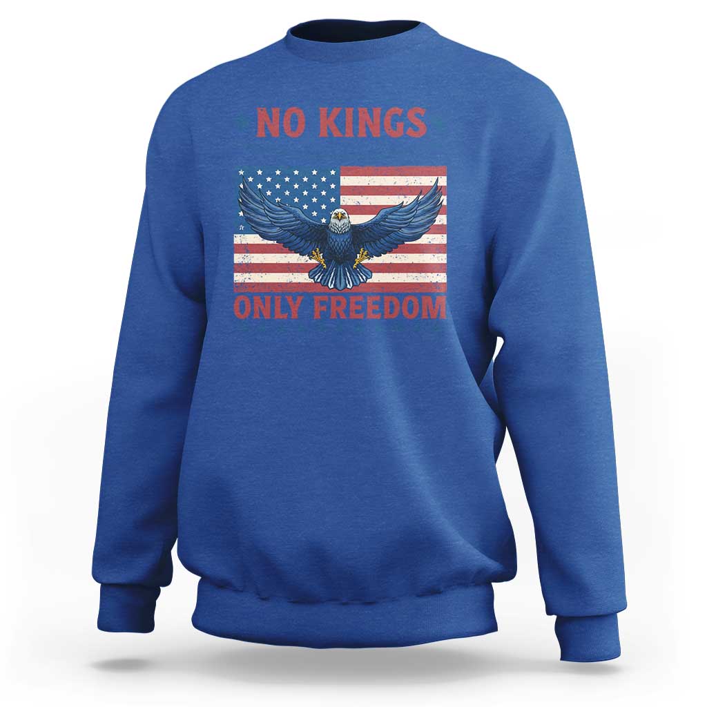 No Kings Only Freedom Sweatshirt American Flag Bald Eagle Retro Vintage