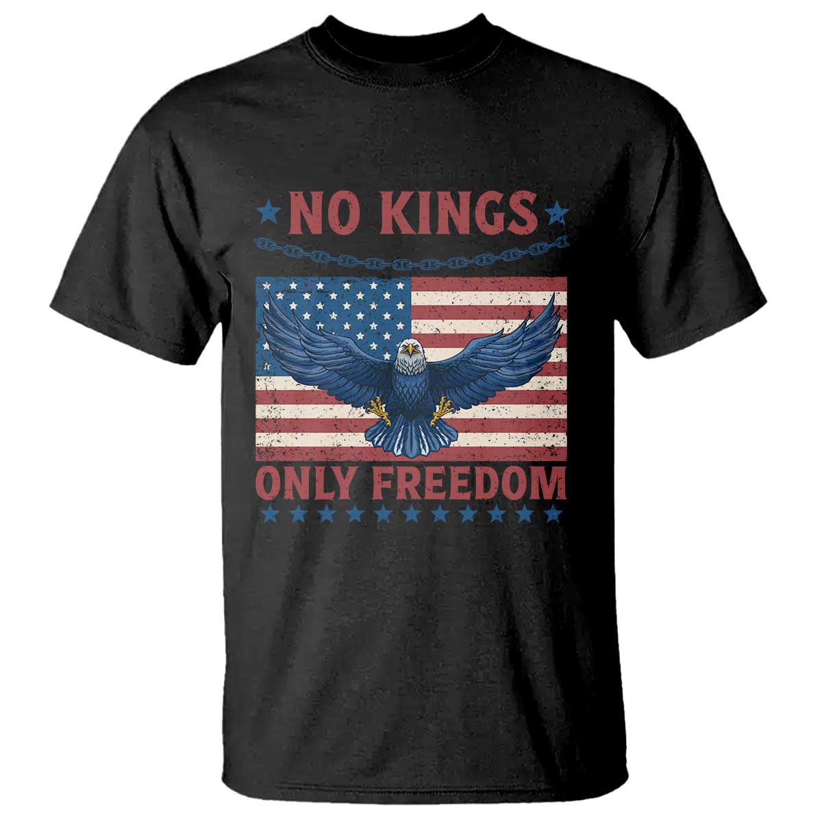 No Kings Only Freedom T Shirt American Flag Bald Eagle Retro Vintage