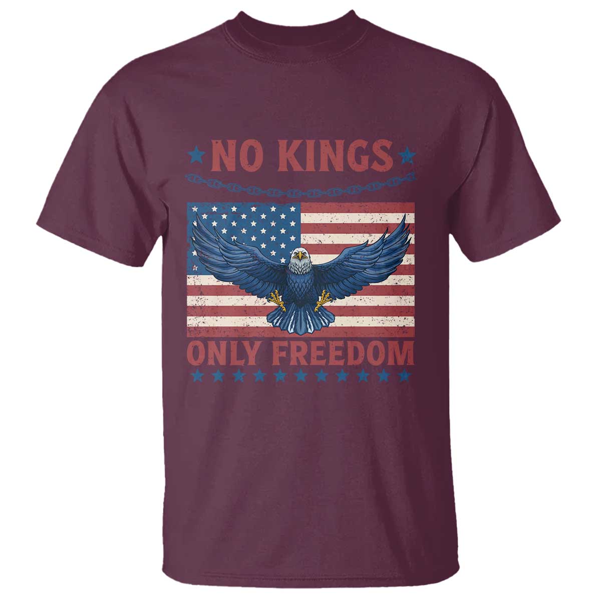 No Kings Only Freedom T Shirt American Flag Bald Eagle Retro Vintage