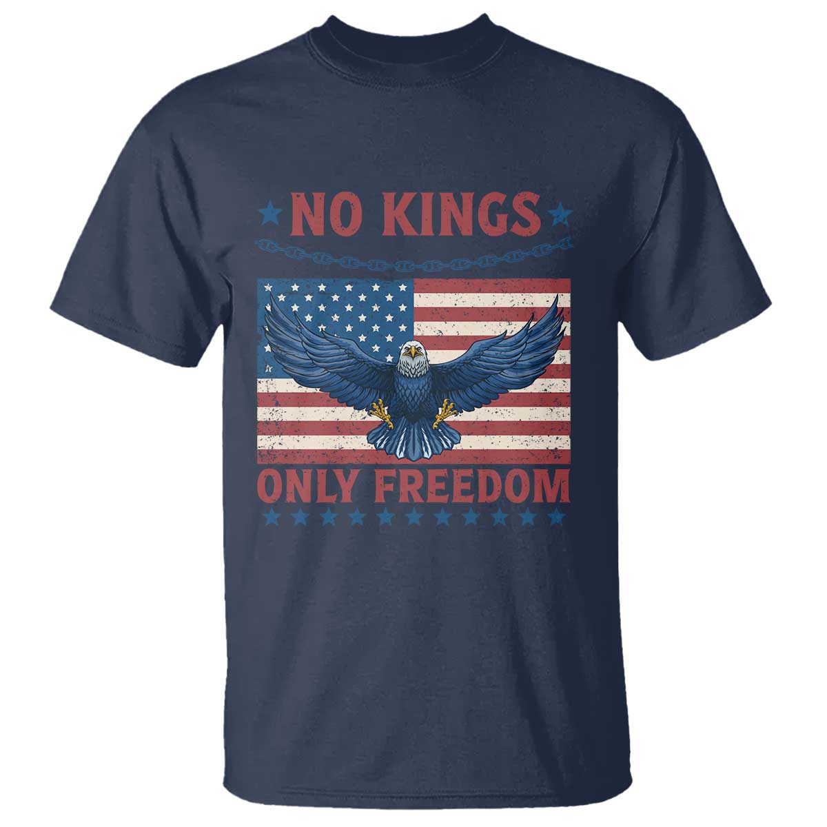 No Kings Only Freedom T Shirt American Flag Bald Eagle Retro Vintage