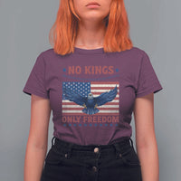 No Kings Only Freedom T Shirt For Women American Flag Bald Eagle Retro Vintage