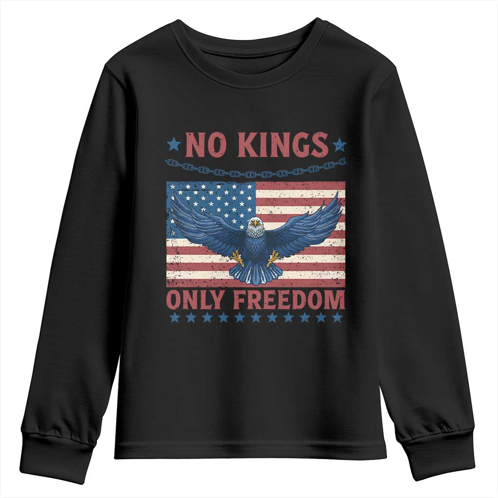 No Kings Only Freedom Youth Sweatshirt American Flag Bald Eagle Retro Vintage