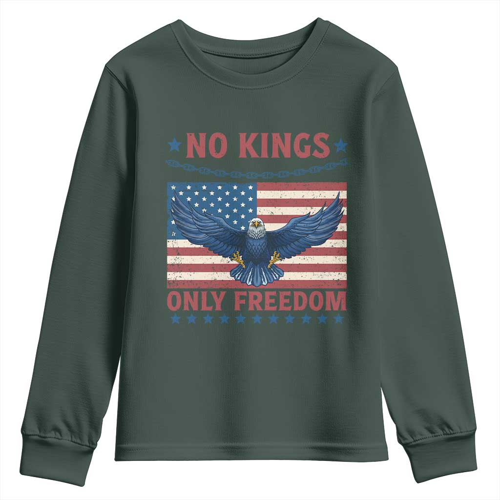 No Kings Only Freedom Youth Sweatshirt American Flag Bald Eagle Retro Vintage