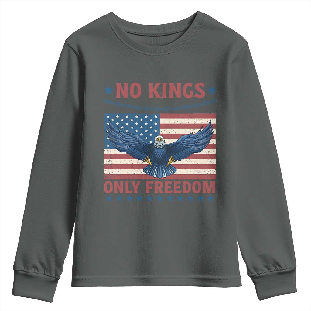 No Kings Only Freedom Youth Sweatshirt American Flag Bald Eagle Retro Vintage