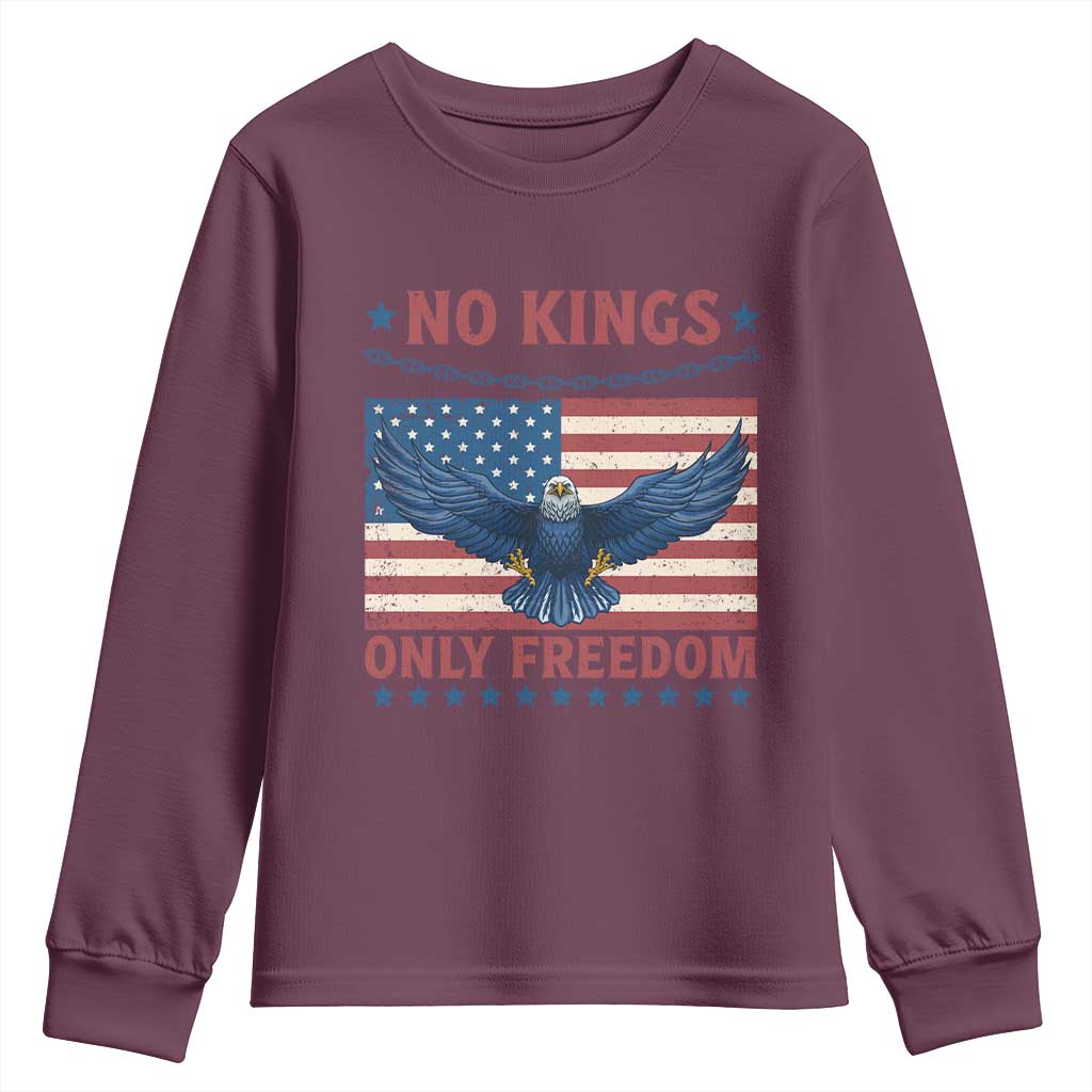 No Kings Only Freedom Youth Sweatshirt American Flag Bald Eagle Retro Vintage