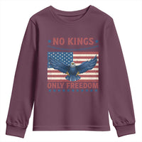 No Kings Only Freedom Youth Sweatshirt American Flag Bald Eagle Retro Vintage