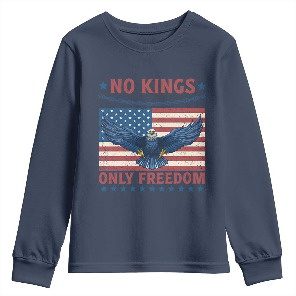 No Kings Only Freedom Youth Sweatshirt American Flag Bald Eagle Retro Vintage