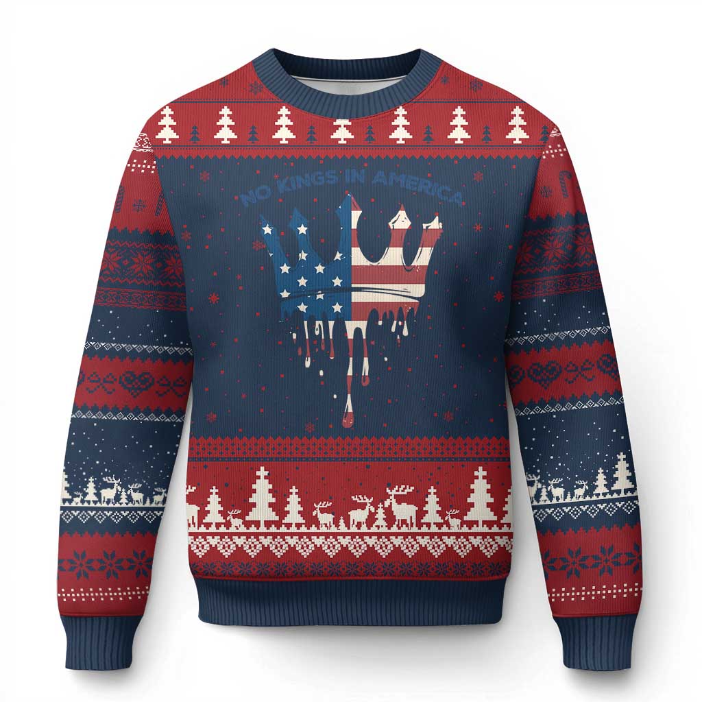No Kings In America Ugly Christmas Sweater Dripping Crown - Wonder Print Shop